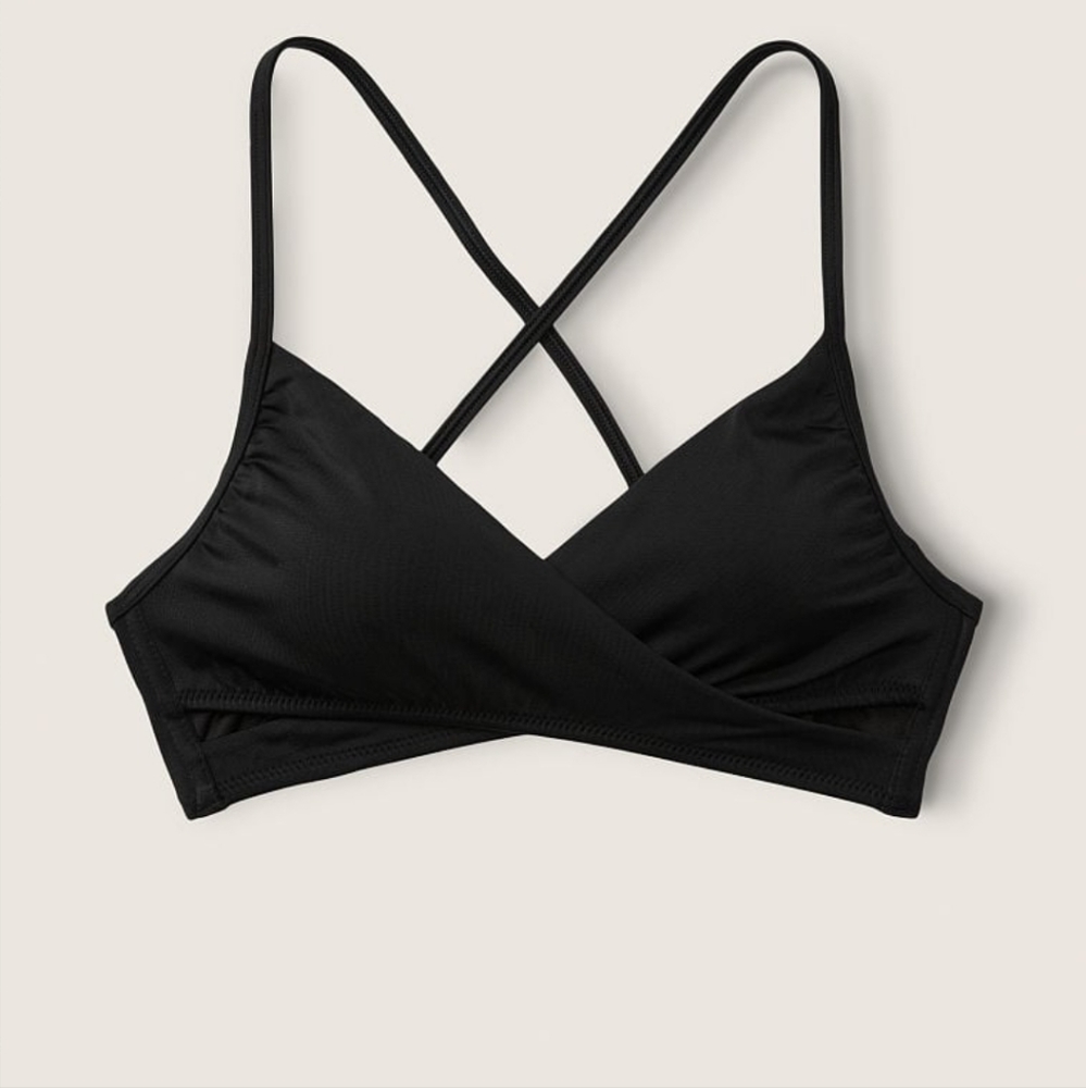 Victoria's secret pink body wrap black bikini swim top BLACK LARGE DD